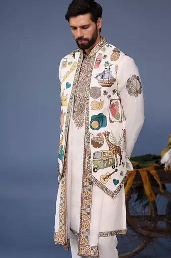 Jihan cocktail ivory kurta 1 jacket set