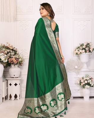 Green faux banarasi silk blend saree 3
