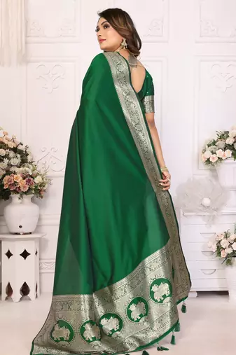 Green faux banarasi silk blend saree