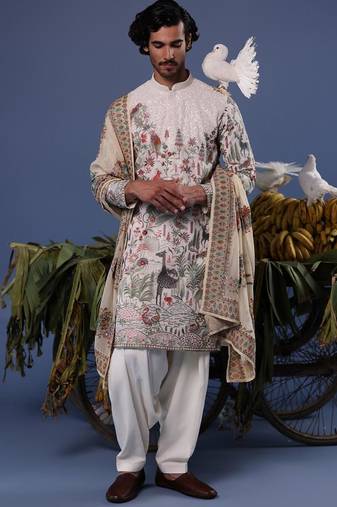 Jibran giraffe ivory kurta set