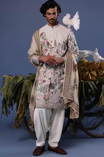 Jibran giraffe ivory kurta set