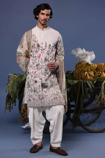 Jibran giraffe ivory kurta set