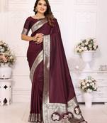 Wine banarasi silk blend saree