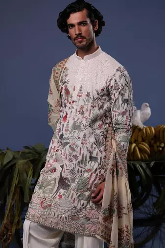 Jibran giraffe ivory kurta set