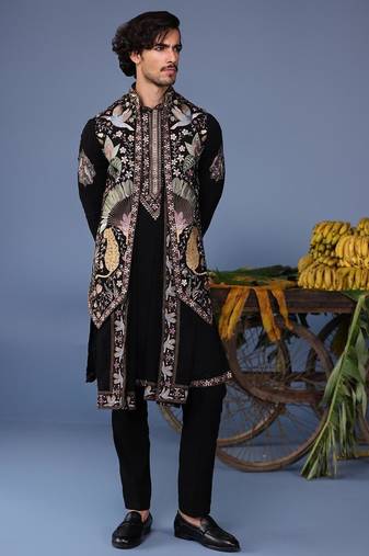 Kais wild grace black kurta 1 jacket set