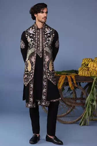 Kais wild grace black kurta 1 jacket set