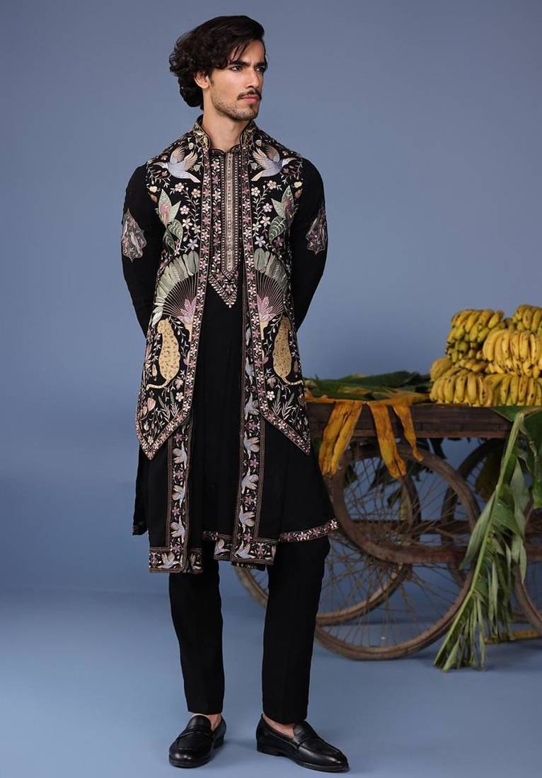 Kais wild grace black kurta 1 jacket set