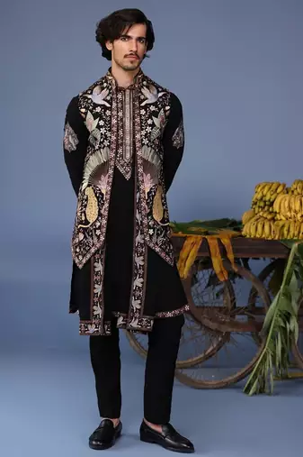 Kais wild grace black kurta 1 jacket set