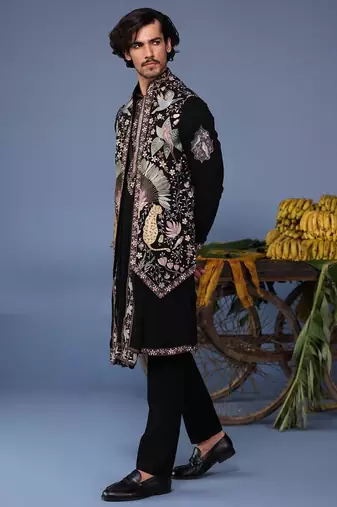 Kais wild grace black kurta 1 jacket set