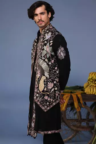 Kais wild grace black kurta 1 jacket set