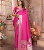 Pink banarasi silk blend saree