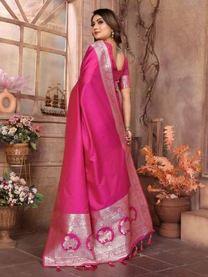 Pink faux banarasi silk blend saree 3