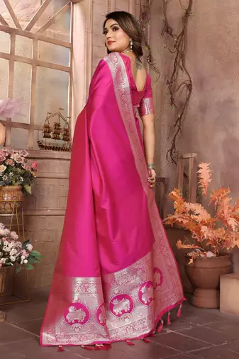 Pink faux banarasi silk blend saree