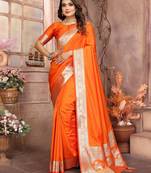 Orange banarasi silk blend saree