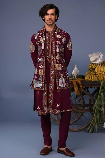 Kainaat wine kurta 1 jacket set