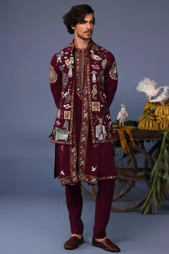 Kainaat wine kurta 1 jacket set