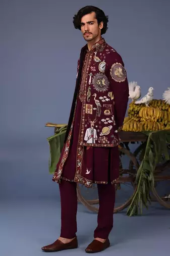 Kainaat wine kurta 1 jacket set