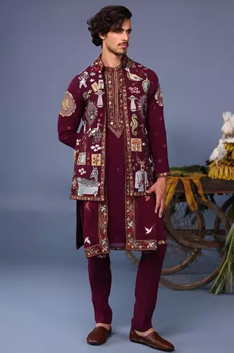 Kainaat wine kurta 1 jacket set