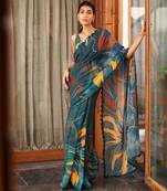 Green bright moss printed saree