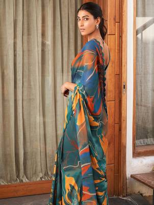 Green bright moss printed saree 2