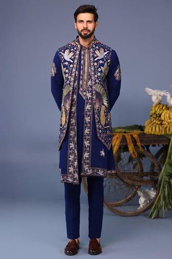 Faiz wild grace navy blue kurta 1 jacket set