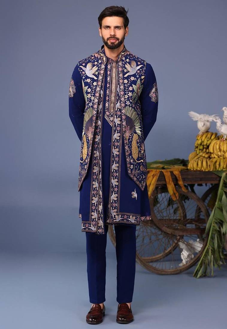 Faiz wild grace navy blue kurta 1 jacket set