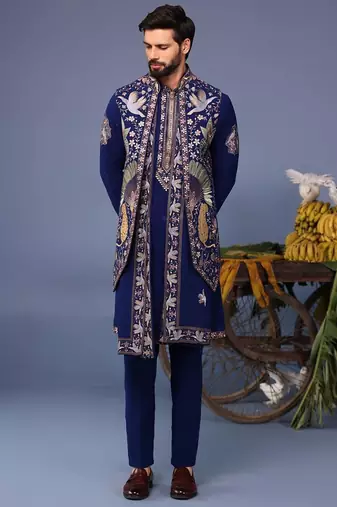 Faiz wild grace navy blue kurta 1 jacket set
