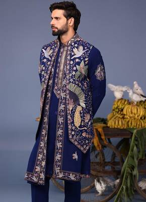 Faiz wild grace navy blue kurta 1 jacket set 3