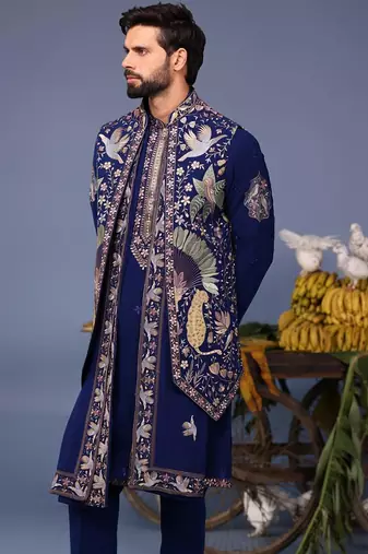 Faiz wild grace navy blue kurta 1 jacket set