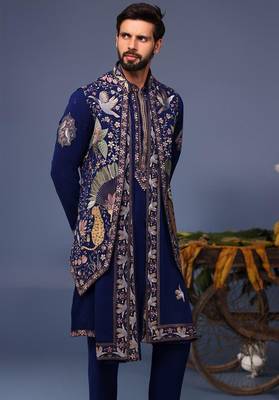 Faiz wild grace navy blue kurta 1 jacket set 4