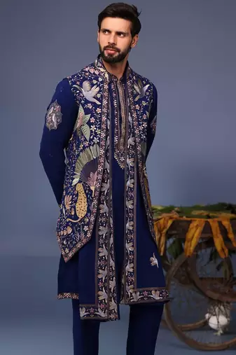 Faiz wild grace navy blue kurta 1 jacket set