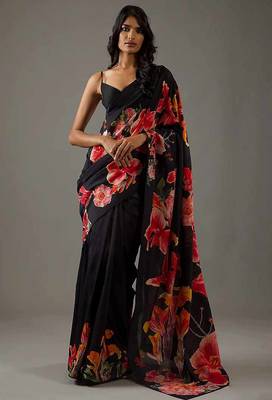 Black bright moss printed saree 1
