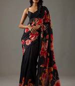 Black bright moss printed saree