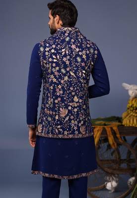 Faiz wild grace navy blue kurta 1 jacket set 5
