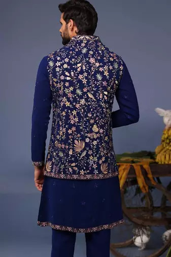 Faiz wild grace navy blue kurta 1 jacket set