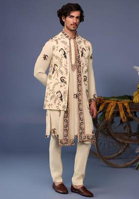 Faiq macaw cream kurta 1 jacket set 1