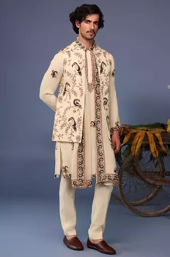 Faiq macaw cream kurta 1 jacket set