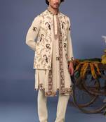 Faiq macaw cream kurta 1 jacket set