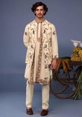 Faiq macaw cream kurta 1 jacket set 2