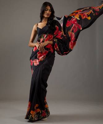 Black bright moss printed saree 2