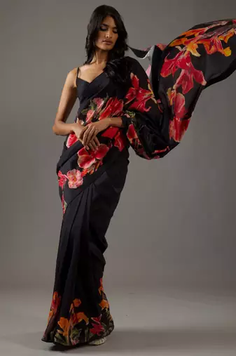 Black bright moss printed saree
