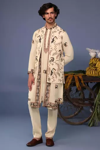 Faiq macaw cream kurta 1 jacket set