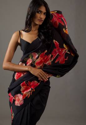 Black bright moss printed saree 3