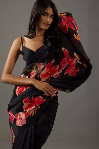Black bright moss printed saree