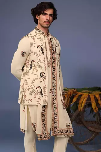 Faiq macaw cream kurta 1 jacket set