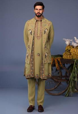 Firas macaw mehndi kurta 1 jacket set 1