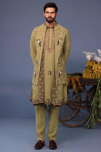 Firas macaw mehndi kurta 1 jacket set