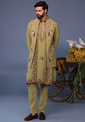 Firas macaw mehndi kurta 1 jacket set 2