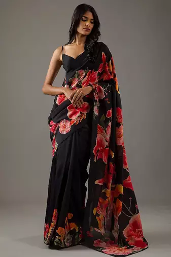 Black bright moss printed saree
