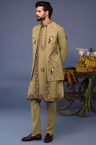 Firas macaw mehndi kurta 1 jacket set